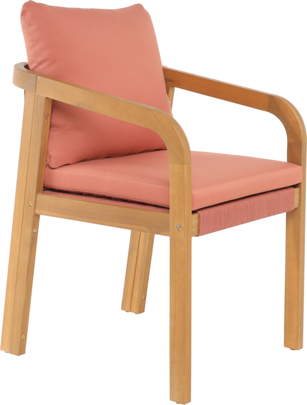 Udendørs spisebordsstol Delgado fra Nordlys Furniture i FSC-akacietræ med lyserøde bløde hynder H88ÃB51ÃD61 cm